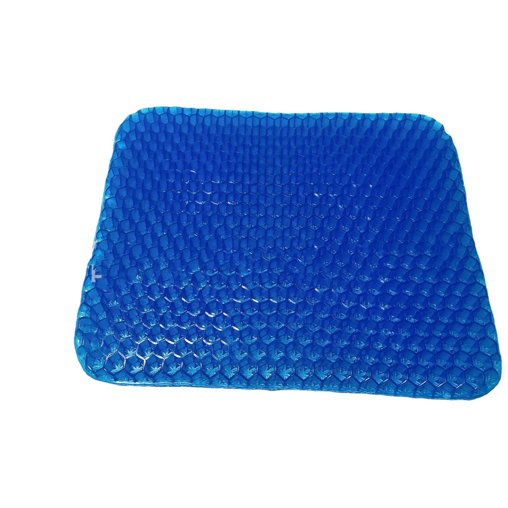 Solid colour gel seat cushion with honeycomb pattern showing double thick design and removable cover