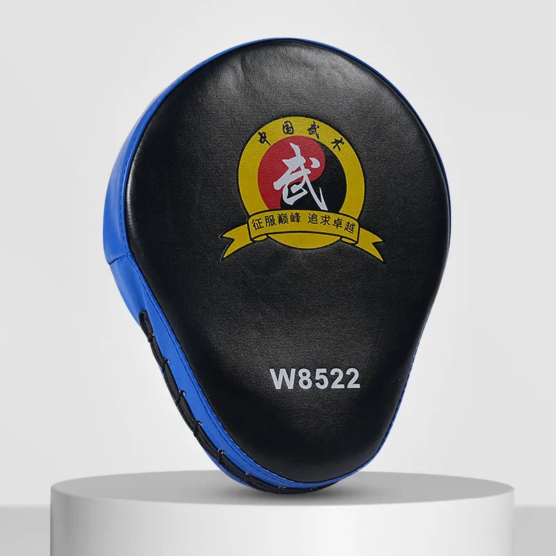 Boxing punch mitts hand target for Sanda and Muay Thai training in red, black, blue, and yellow colours.