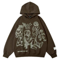 Loose-fitting couples oversize hoodie in brown, round neck, long sleeves, side view on plain background