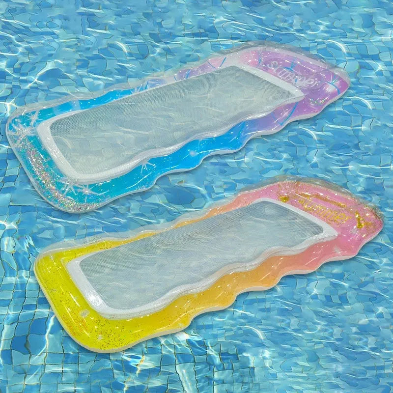 PVC thick sequins wave inflatable floating row in various gradient and fruit-themed colour options