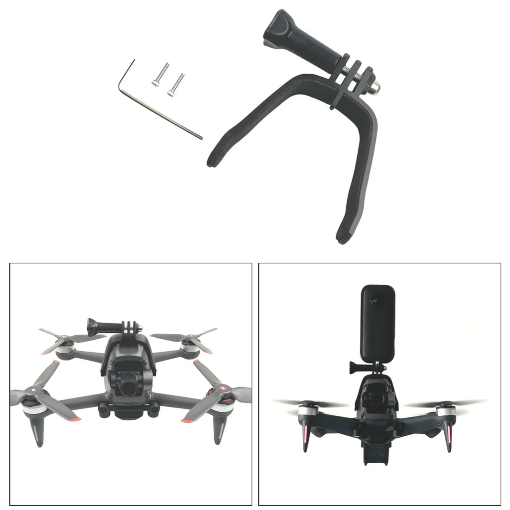 FPV drone top expansion bracket for GoPro action camera with 3D printed hard plastic construction