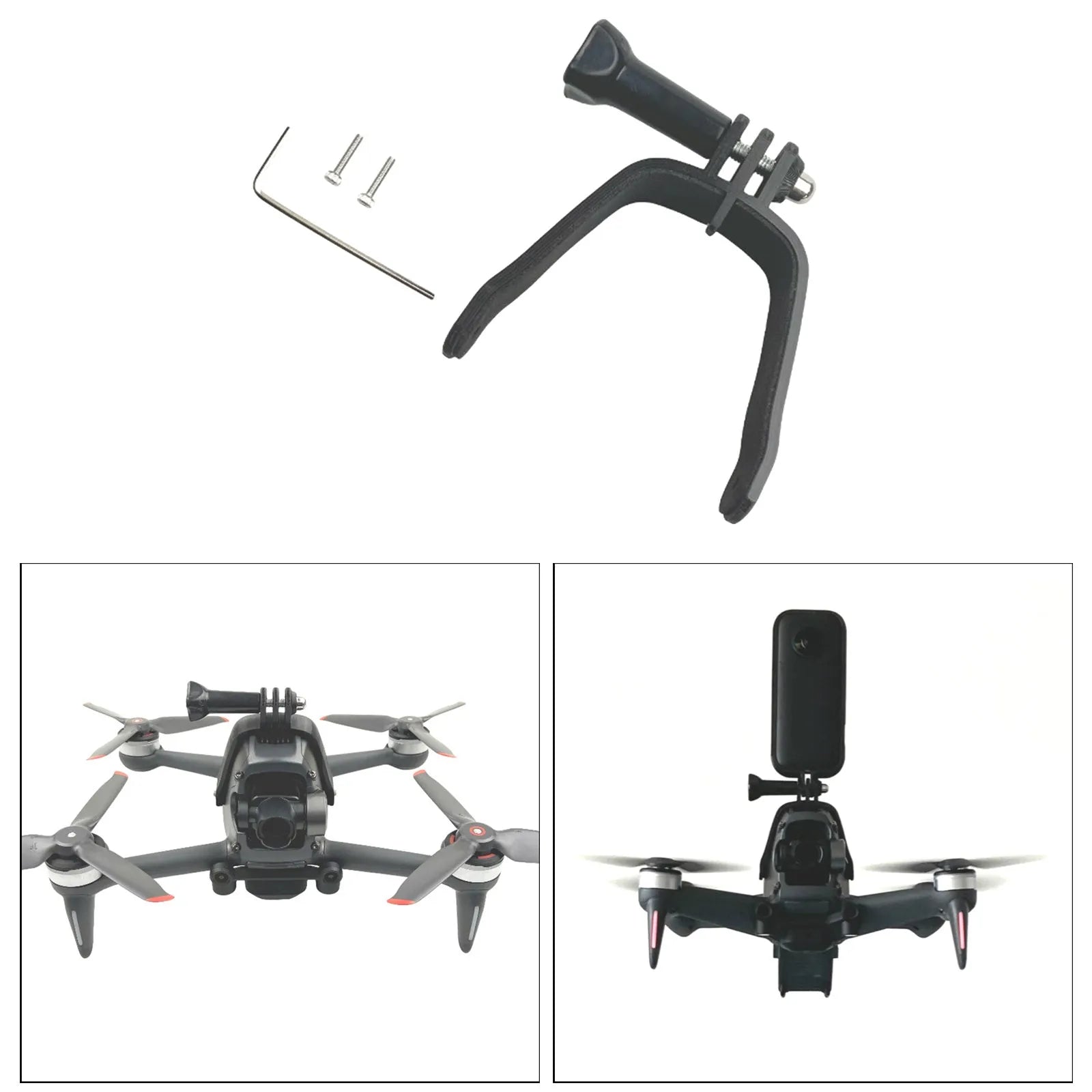 FPV drone top expansion bracket for GoPro action camera with 3D printed hard plastic construction