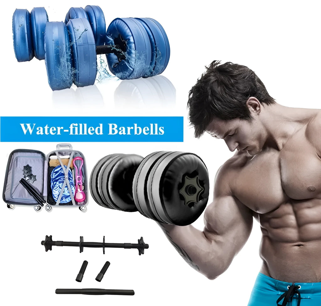 Blue adjustable water-filled dumbbell for home fitness training with 20-25 kg weight range