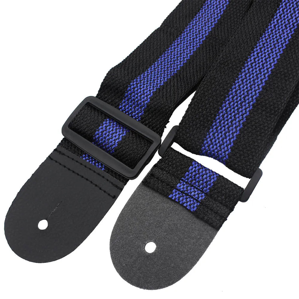 Woven crossbody guitar strap shown in one of five colours: Army Green, Dark Blue, Red, White, or Yellow.