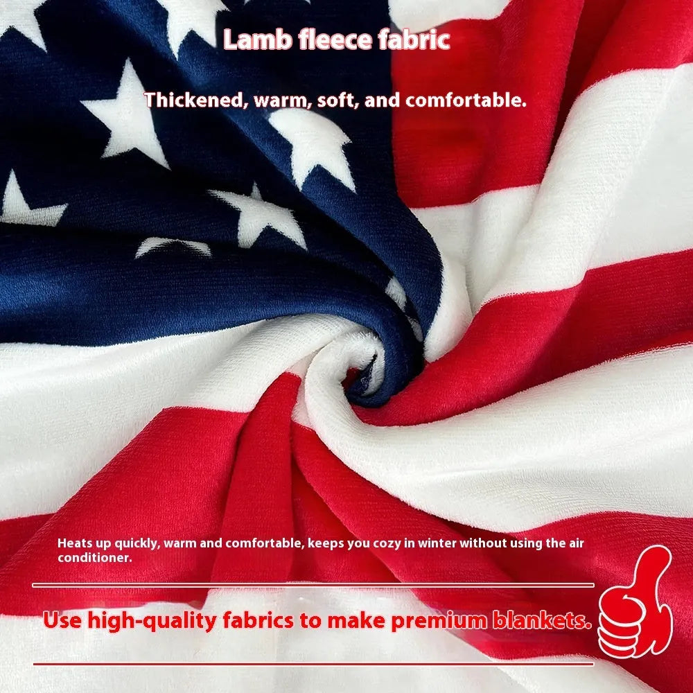 Striped polyester blanket in American style design showing three available size options