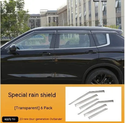 23 New Outlander black warrior style window deflectors 6-piece set installed on vehicle