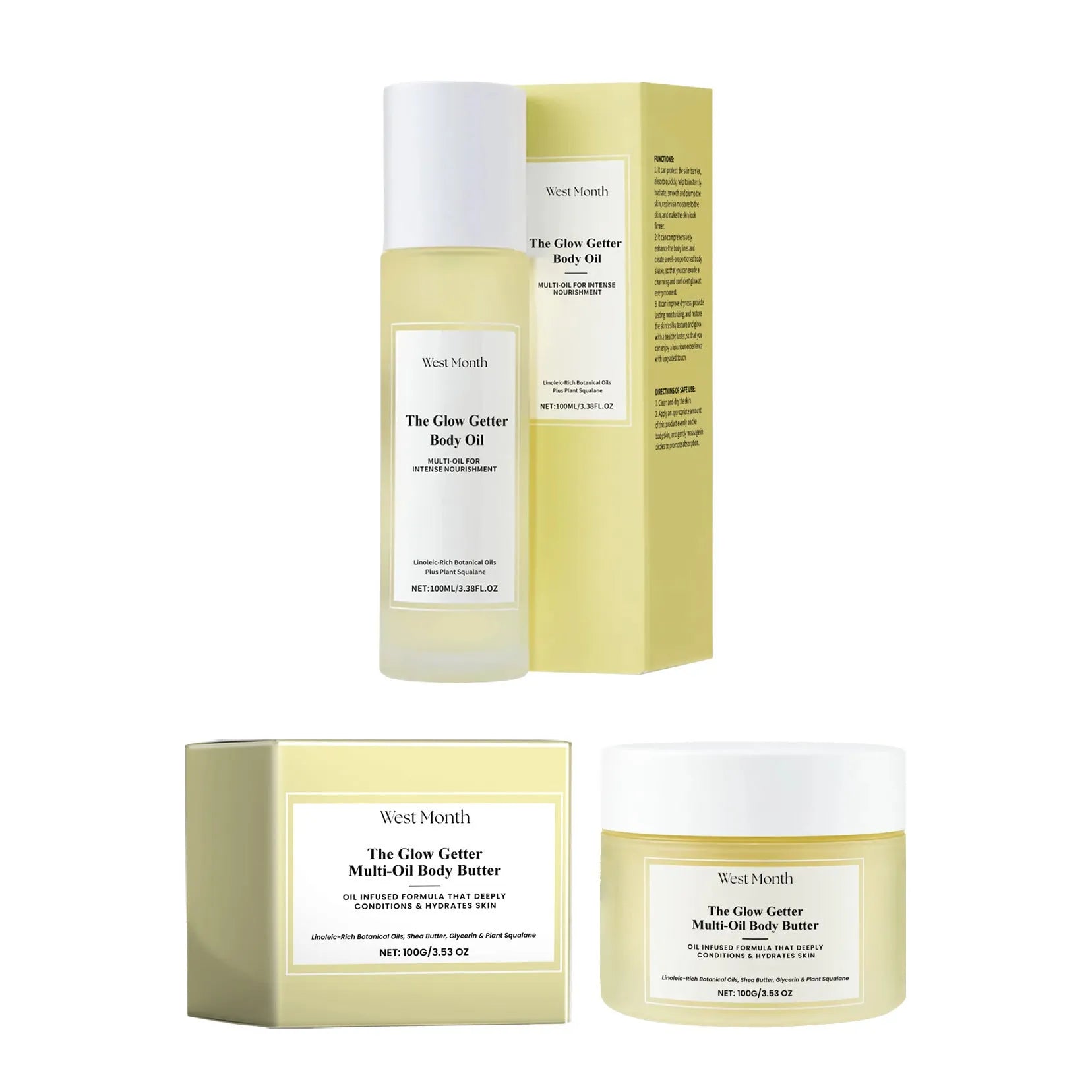 Nourishing and firming body care kit with skincare oil and moisturising cream for massage treatments
