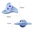 Blue boomerang-shaped dog chew toy with multiple edges for medium and large breed dogs