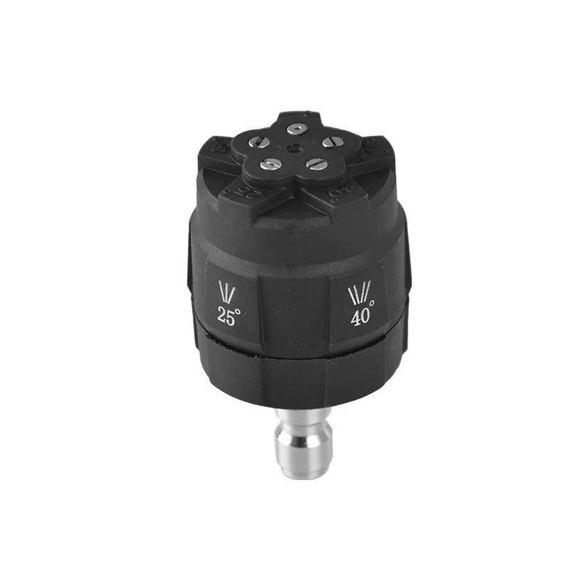 Five-in-one high-pressure water nozzle showing engineering plastic construction and rotational pattern selector