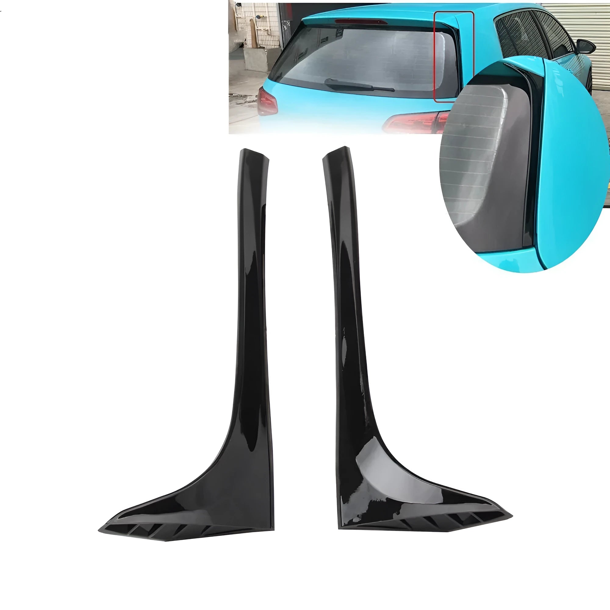 Glossy black ABS plastic rear window spoiler wing for Volkswagen Golf MK7 with adhesive tape.