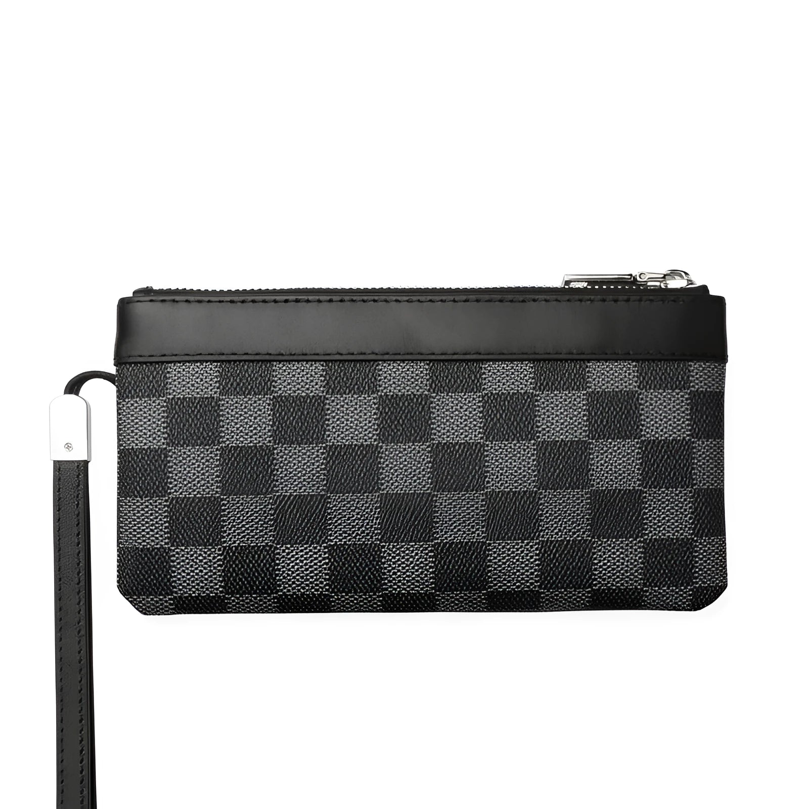Men's black leather clutch wallet made from genuine cowhide measuring 20cm by 10cm