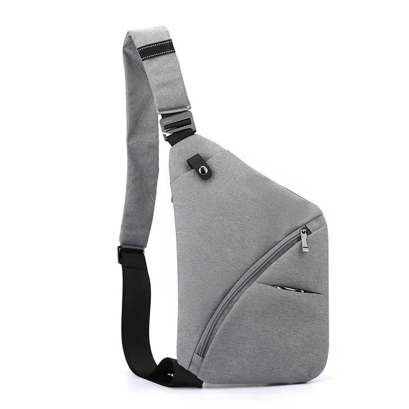 Men's black Oxford cloth single shoulder chest bag with letter detail worn crossbody