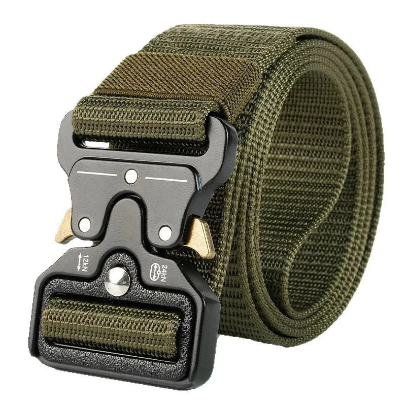 Men's thick canvas belt with an alloy release buckle in Army Green colour