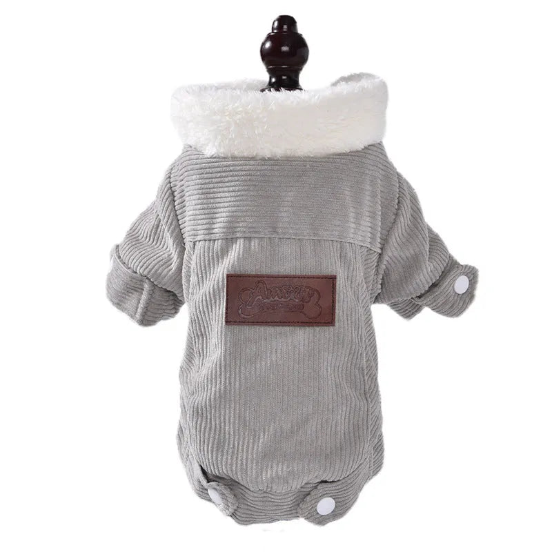 Dog wearing grey lambswool fleece lined winter vest with wool lining for autumn and winter warmth