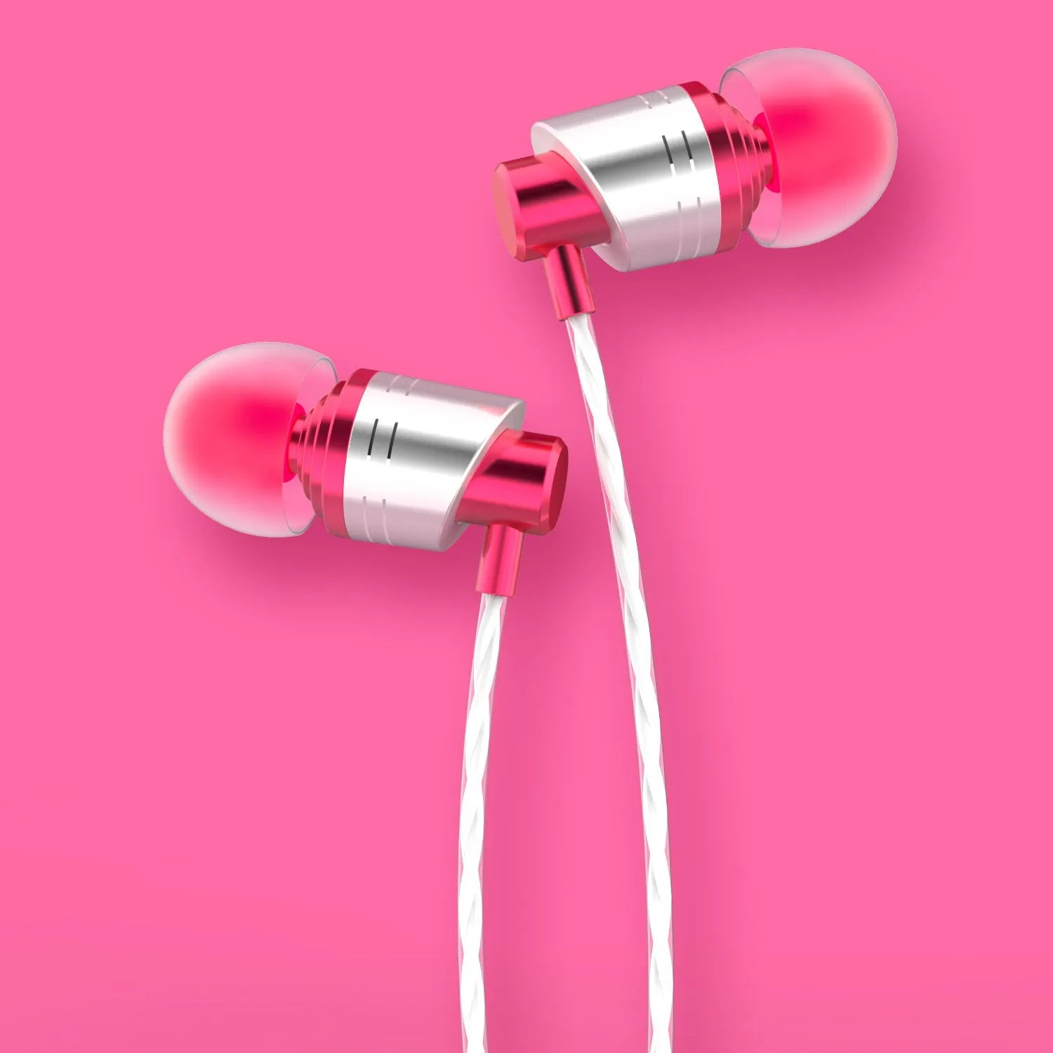 Black wired in-ear earphones with 3.5mm plug, inline microphone, and silicone eartips on a white background.