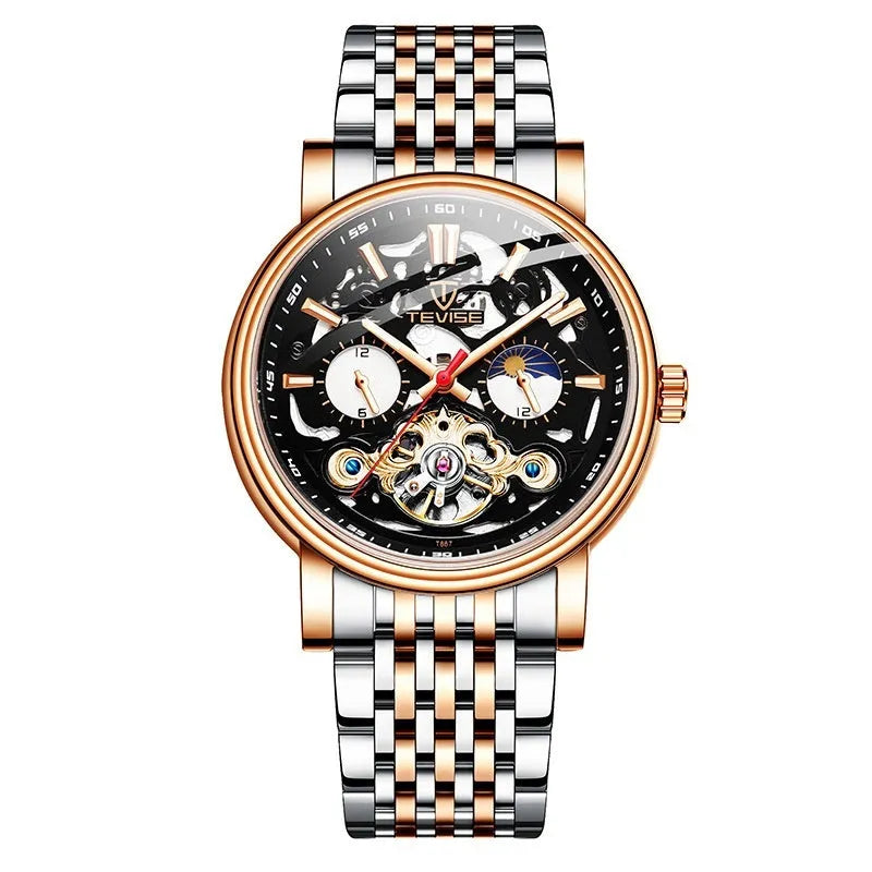 Men's tourbillon mechanical watch with luminous hands, waterproof, 16.5mm thickness