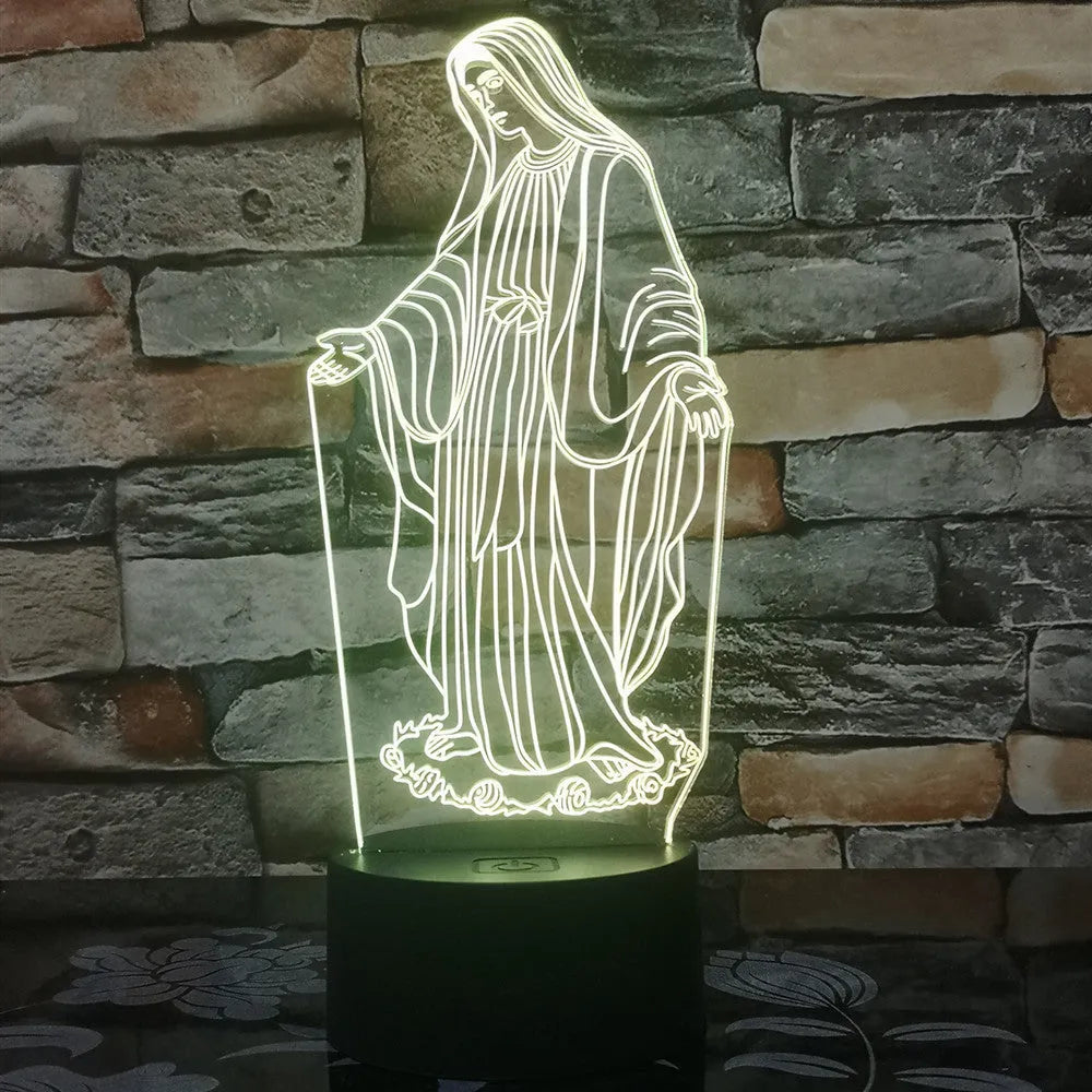 3D LED night light with laser engraved acrylic panel showing dual ring pattern illumination in multiple colours