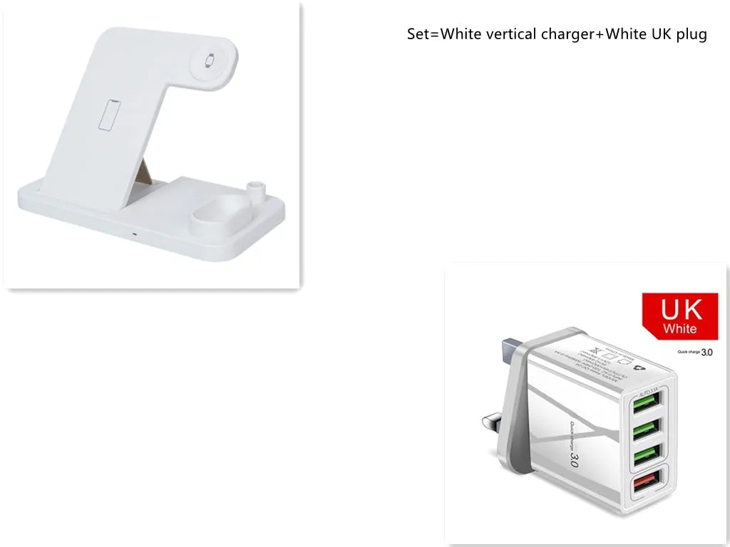 4-in-1 wireless charging station with adjustable magnetic stand charging iPhone, Apple Watch, and AirPods