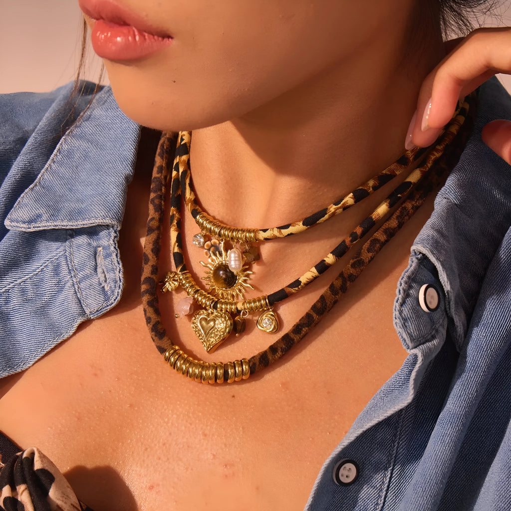 Leopard series stainless steel necklace with 18K gold plated geometric pendant and adjustable chain for women