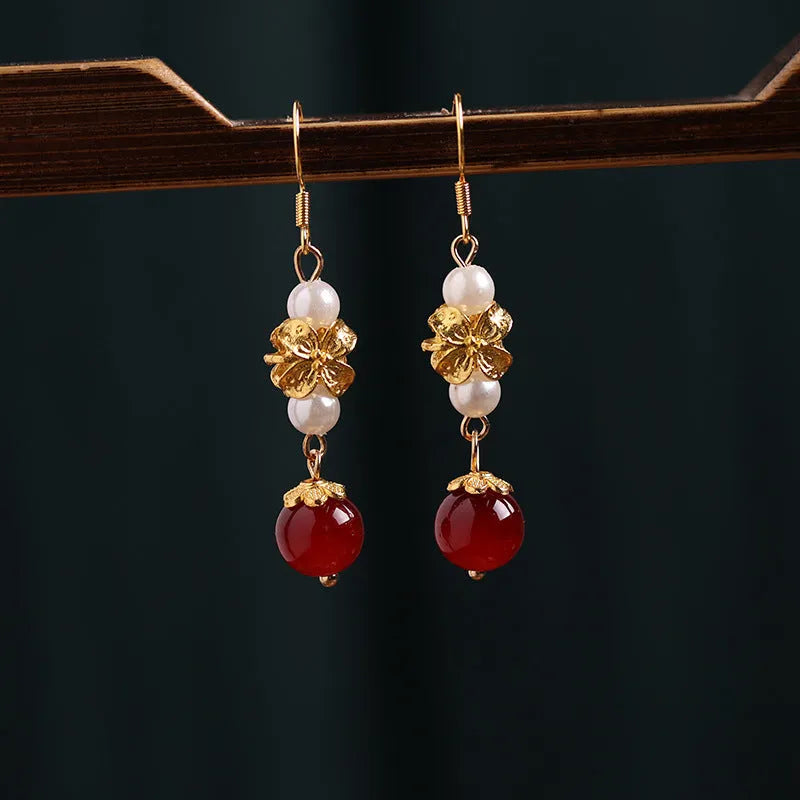 Women's geometric retro earrings with electroplated alloy construction for Han cheongsam outfits