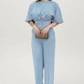Men's blue polyester casual suit set with trousers and long-sleeved jacket in European/American sizing