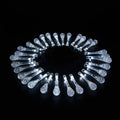 Solar-powered LED outdoor string lights with water drop pendants on a 6.5 metre cable