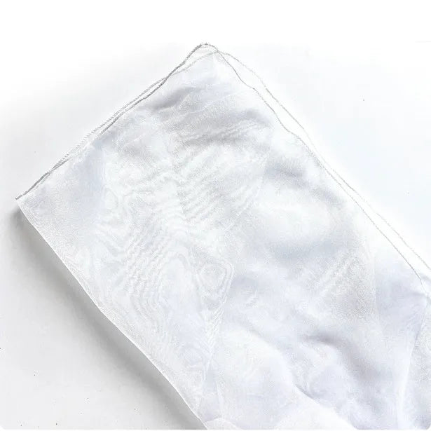 Square silk fabric for wrapping flower bouquets, shown in multiple colours including white, blue, and grey.