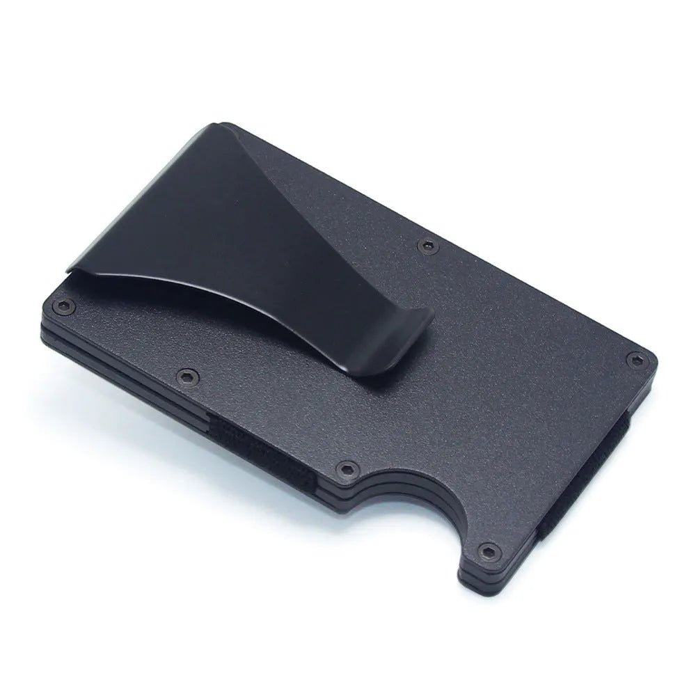 Geometric carbon fibre business card holder showing 8mm thickness with multiple colour finish options