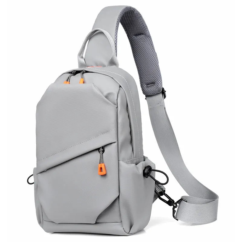 Black and grey mens casual crossbody bag made from waterproof polyester with single shoulder strap
