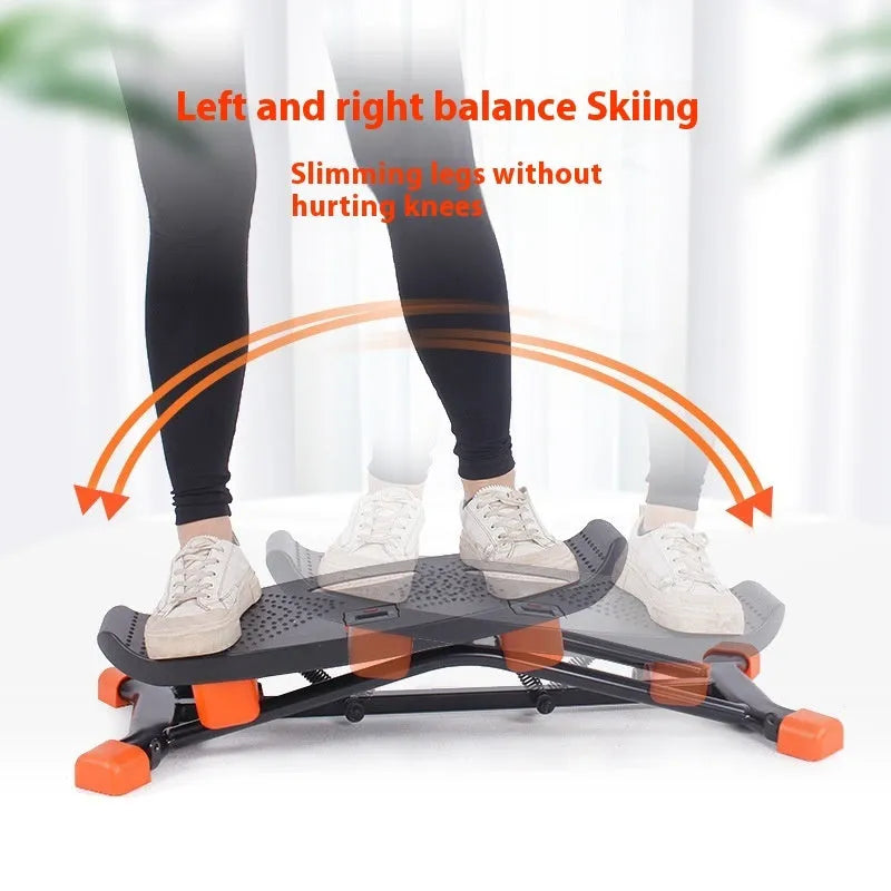 Black mini fitness skiing machine JS101A with elastic hand straps, compact home exercise equipment