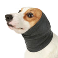 Blue and grey polyester dog headband scarf shown in S, M, L sizes.