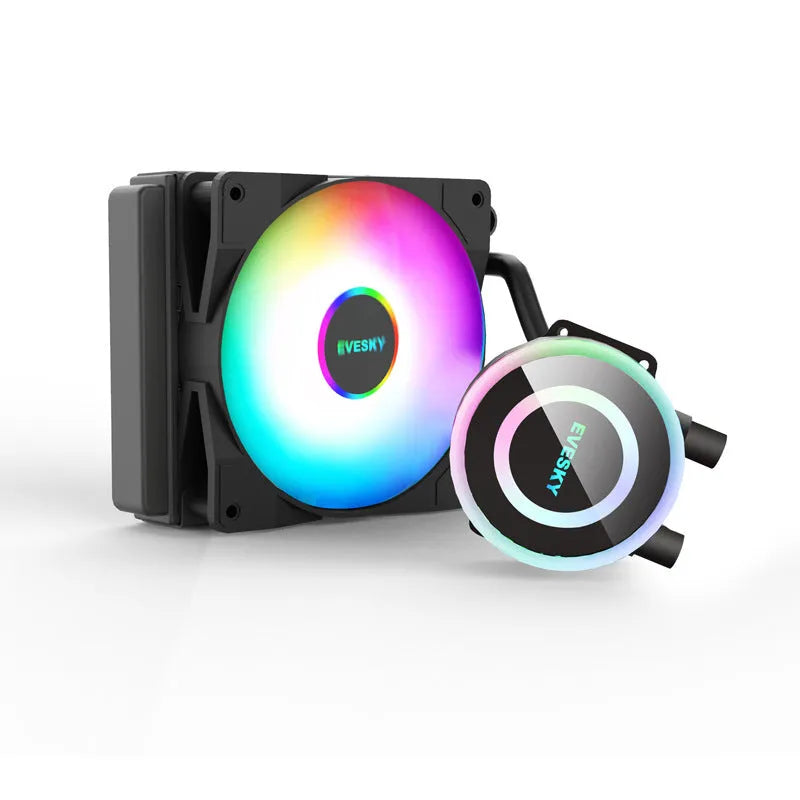 CPU radiator with RGB lighting effects in aluminium construction for gaming PC cooling