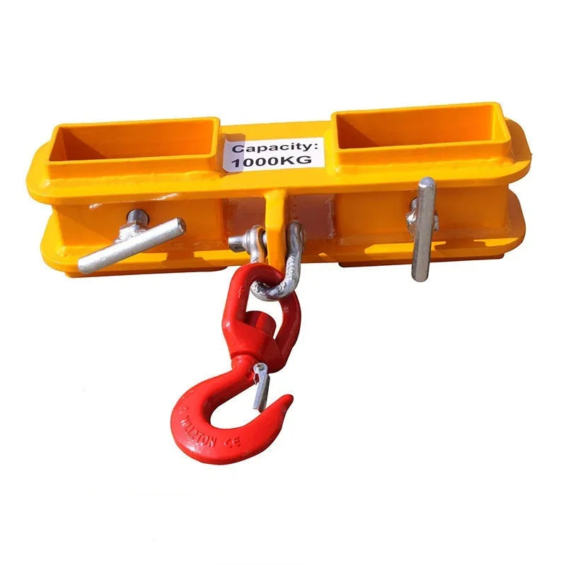 Iron forklift crane hook with rotatable drum and safety lock for converting forklifts to mobile cranes