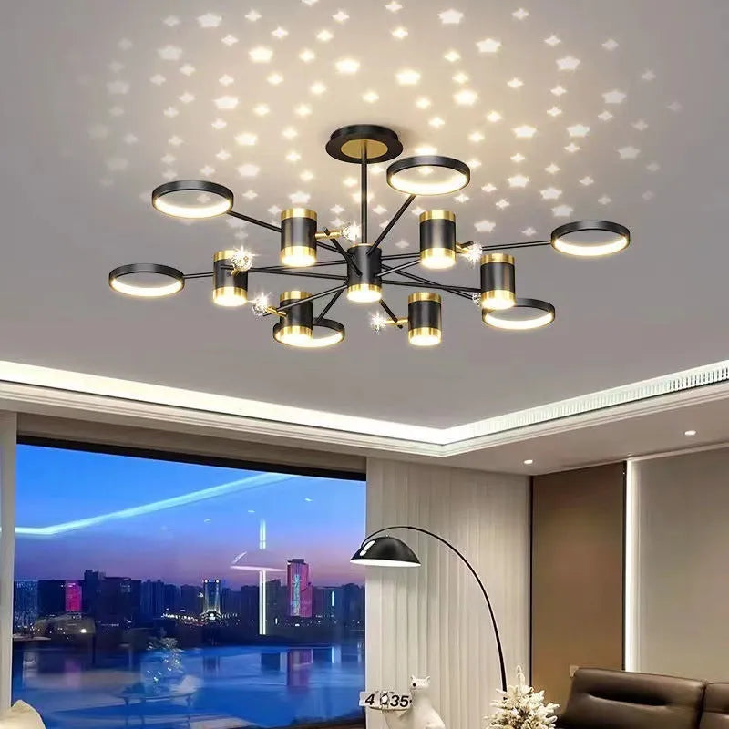 Black iron pendant chandelier with 13 heads and remote control for whole house lighting