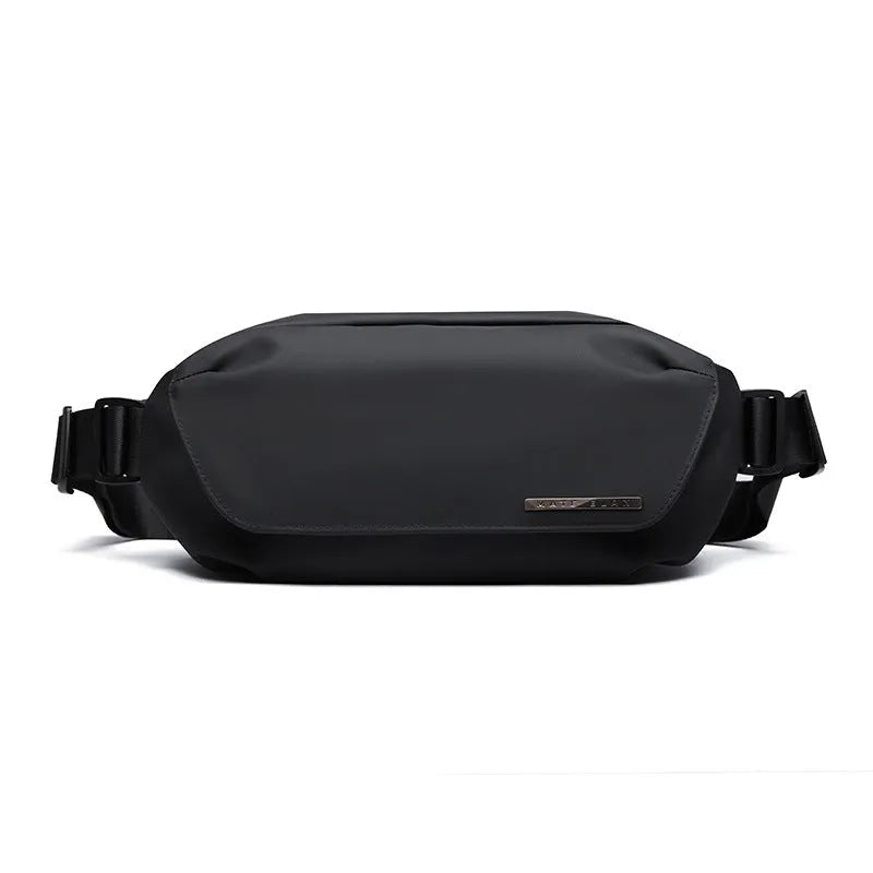Black Oxford cloth men's messenger bag with one-shoulder riding design and sewing thread detailing