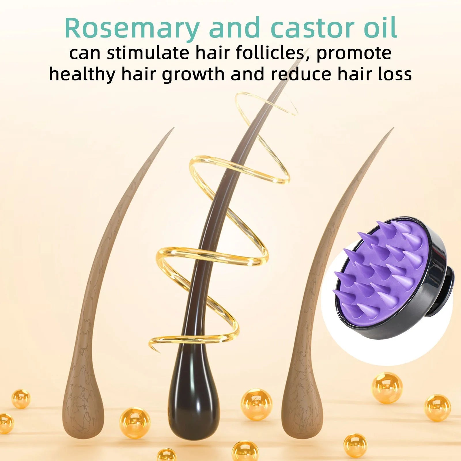118ml bright yellow hair treatment oil bottle with included massage brush for hair strengthening application