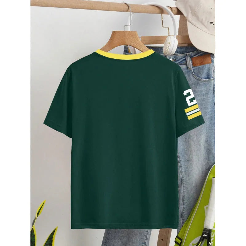 Men's red loose-fit cotton t-shirt with black digital letter print pattern on front