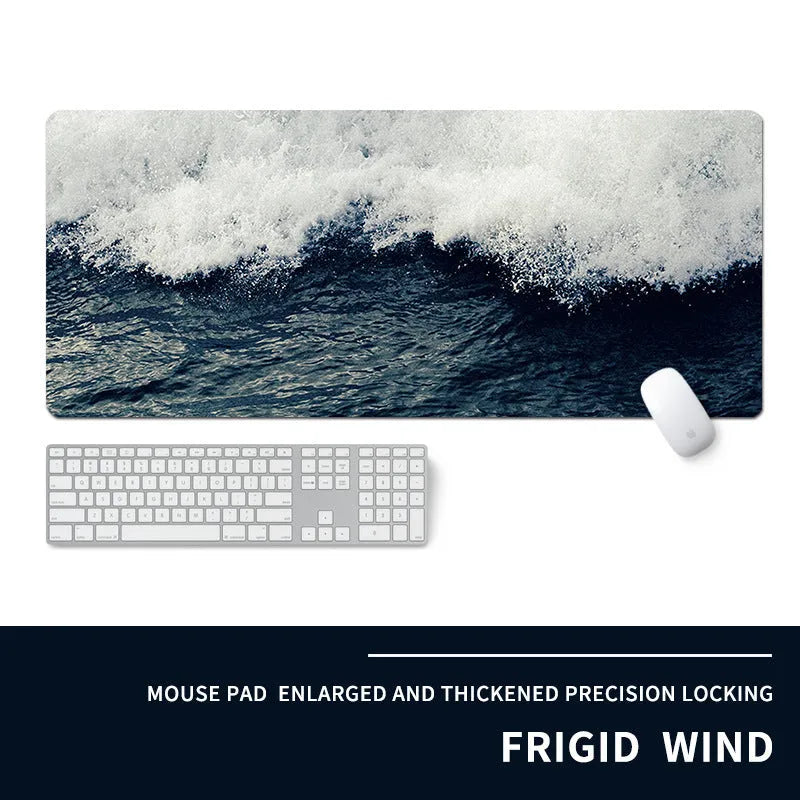 Oversized gaming mouse pad with thermal transfer printed cold air design on natural rubber base