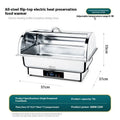 Stainless steel electric buffet stove with transparent flip lid showing food inside, LCD temperature display