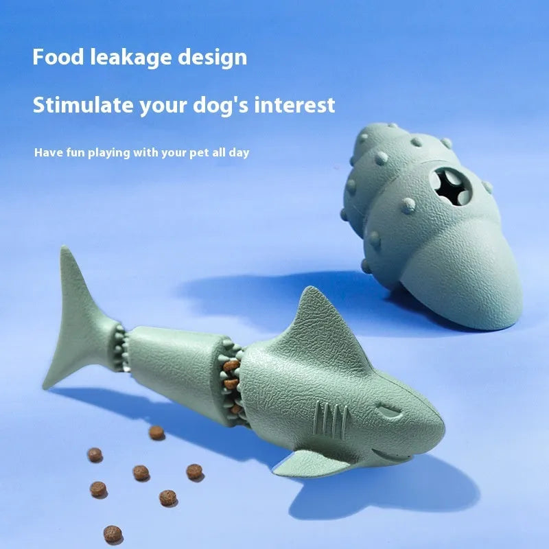 Deep sea shark shaped rubber dog toy in ocean blue colour for chewing and play