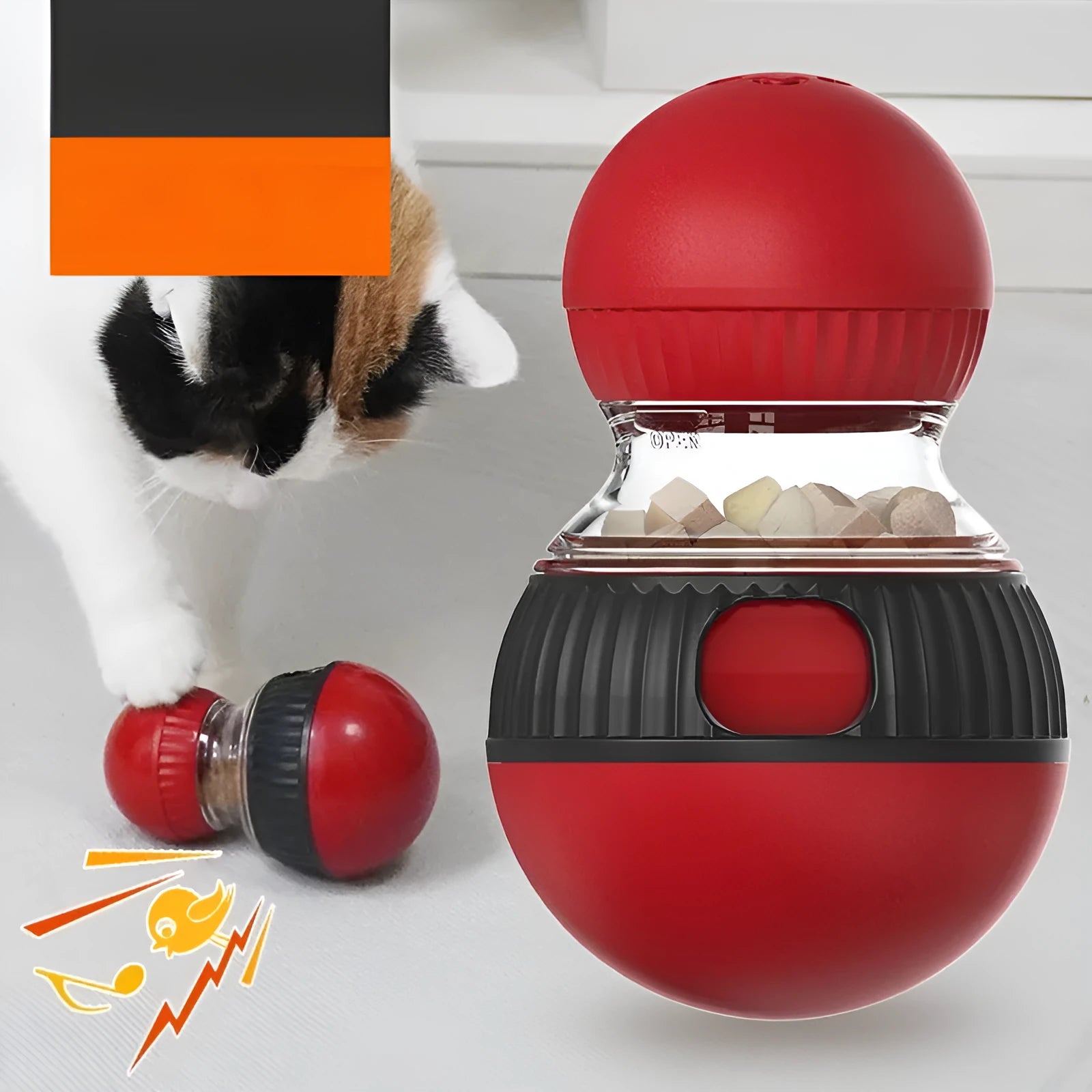 Plastic rotating cat toy with food dispenser measuring 155mm for indoor play