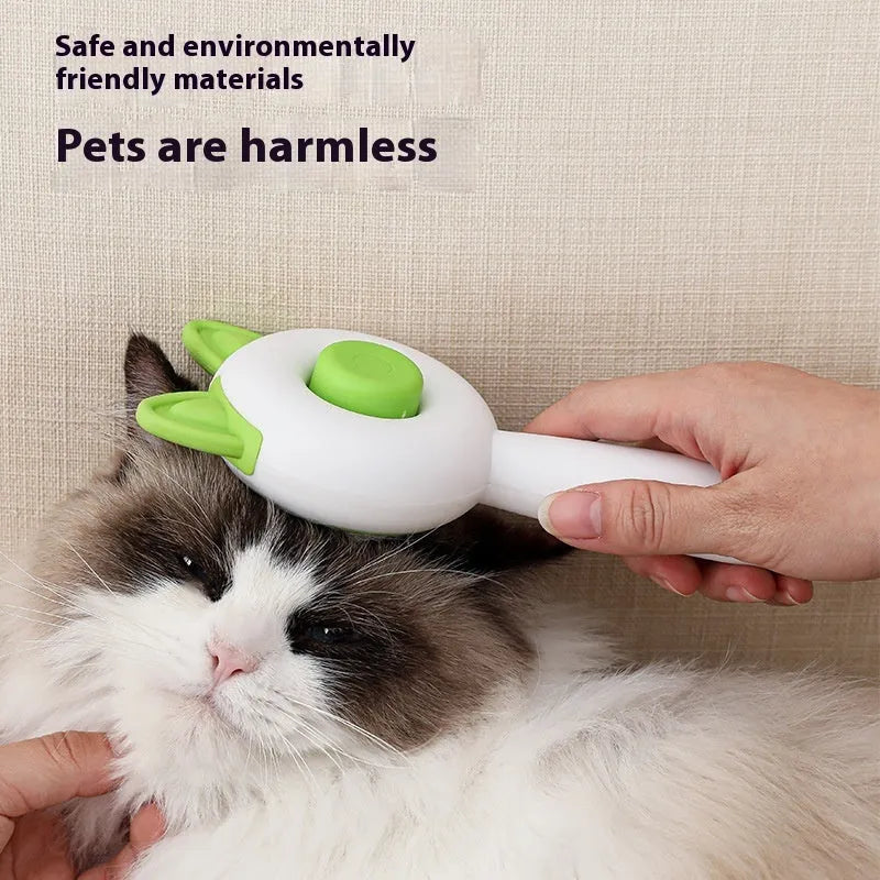Self-cleaning cat dematting comb grooming tool in greenish white colour with stainless steel tines