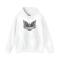 A solid colour hooded pullover hoodie for men and women, shown in a cotton blend fabric.