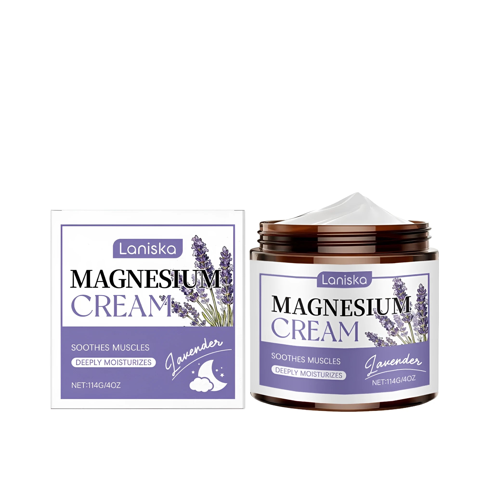 Lavender Sleep Magnesium Cream 114g tub with magnesium chloride and lavender oil for night use