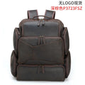 Dark brown retro genuine leather backpack for men with a 17-inch laptop compartment.