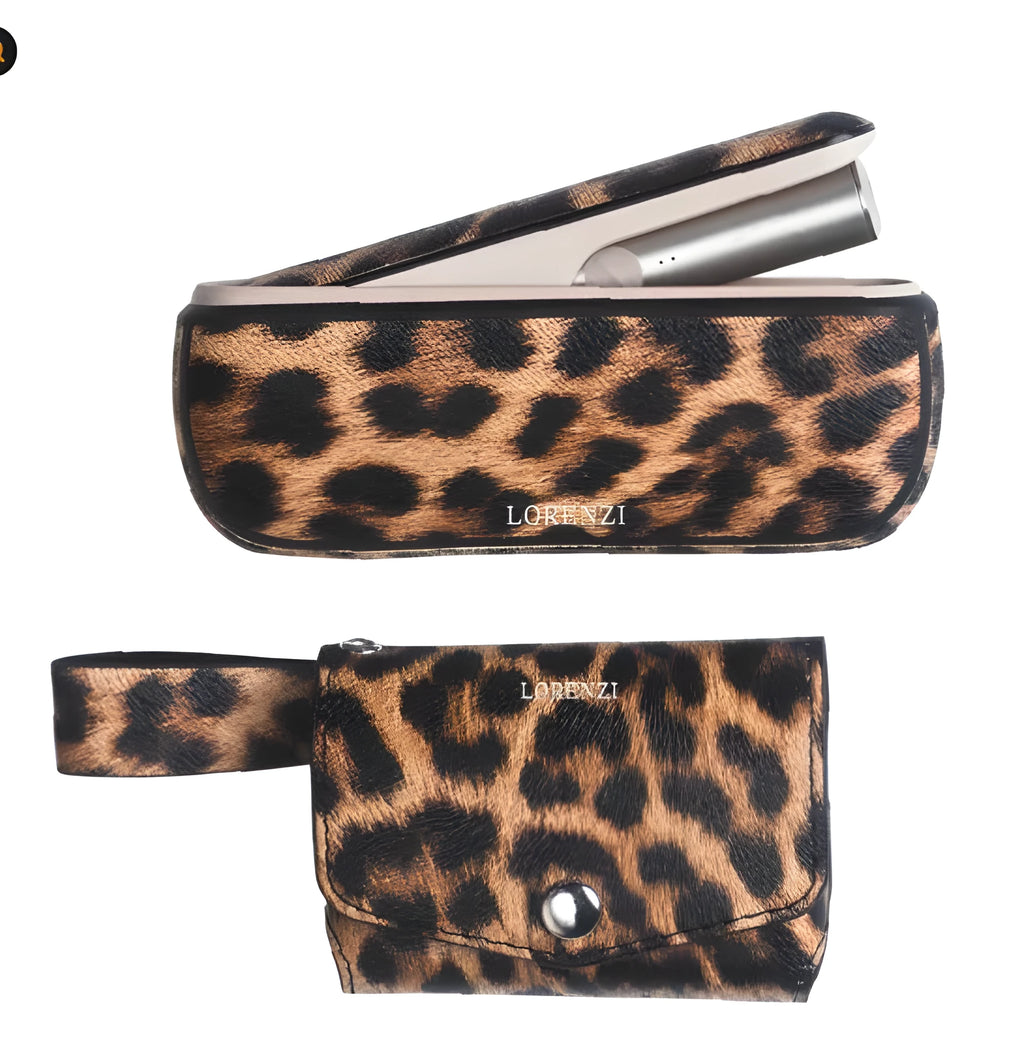 Light luxury drawstring storage bag shown in leopard print and yellow colour options.