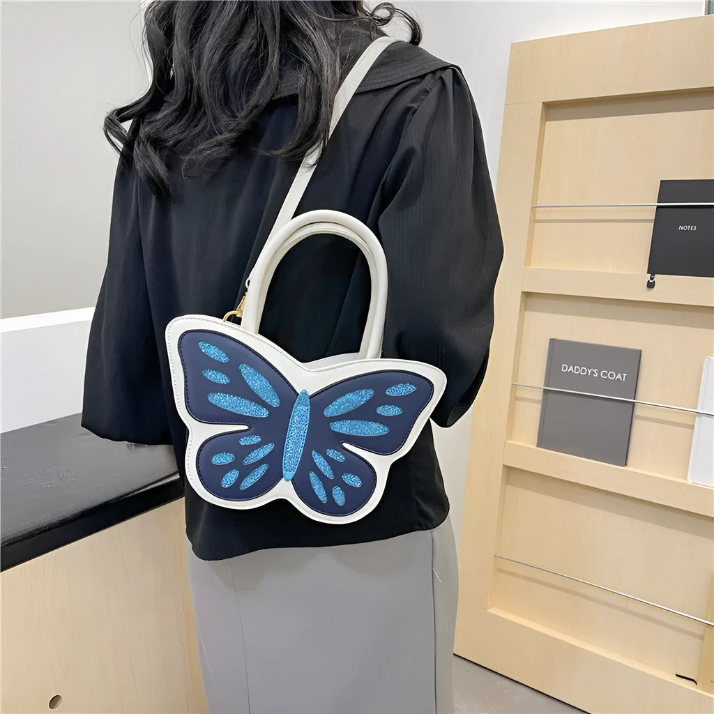 Women's square crossbody bag in PU leather, shown in black, blue, pink, and white colour options