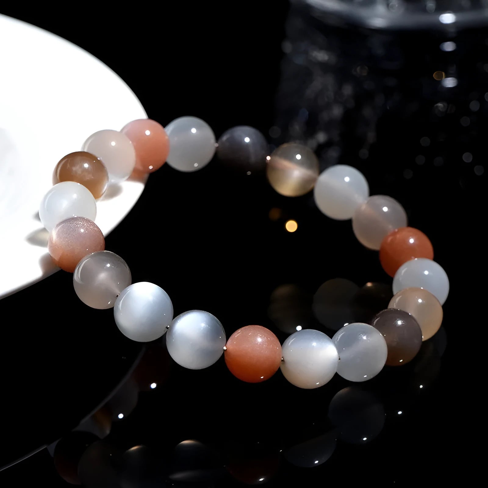 Natural colourful moonlight moonstone bracelet with 8mm beads in unisex single circle design