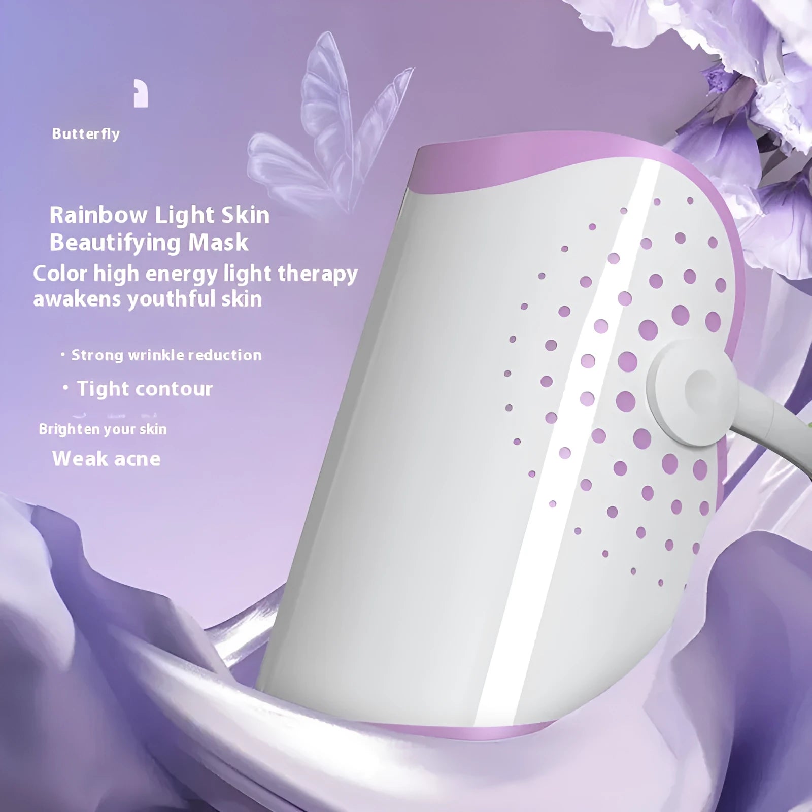 White and purple photon IPL beauty mask device for home facial light therapy