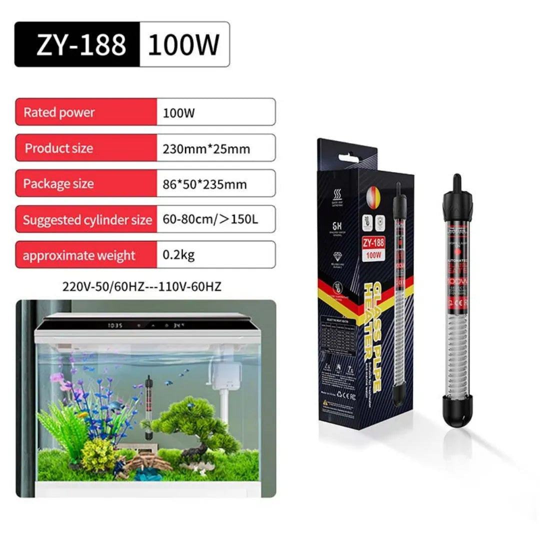 Fish tank glass pipe quartz heater with thermostat for aquarium, explosion-proof design, multiple wattages